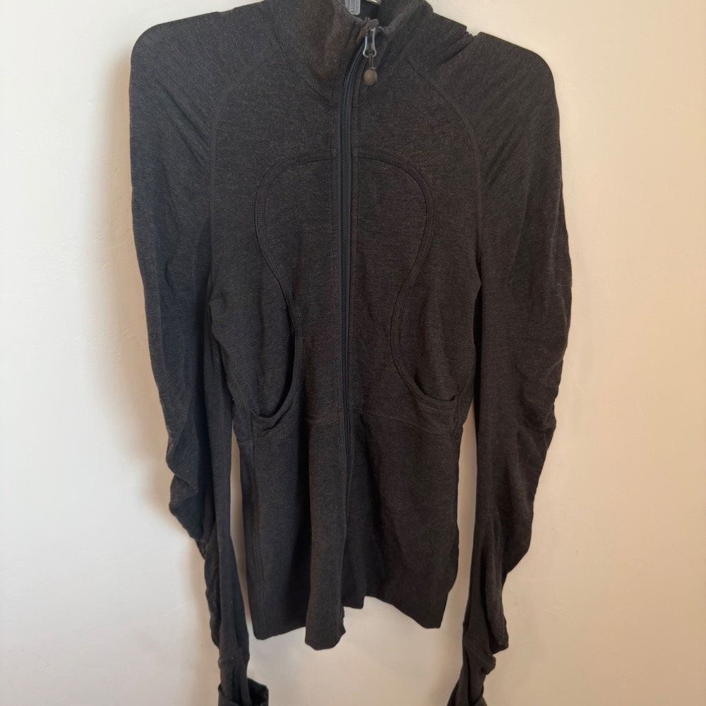 Lululemon Define Jacket Charcoal Grey Heathered Full Zip Thumbholes Mock Neck